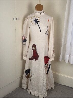 Anthropologie Stella Nova Katara Circus Appliqué Midi Dress Size S Ivory RARE